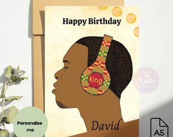 Personalised Black Man Birthday Card. Add Name, Message Inside, Son, Brother, Nephew, Cousin, Uncle, Boyfriend, Diverse Greeting Cards,