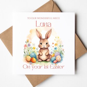 Carte personnalisée "Joyeuses Pâques" nièce ou neveu, Première Pâques de bébé, Lapin de Pâques mignon, Oeufs de Pâques, Cartes de tante et d'oncle