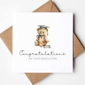 Félicitations pour votre carte de remise des diplômes, ours en peluche, étudiant universitaire, collège, cadeau de remise des diplômes, carte de célébration de crèche/école, félicitations