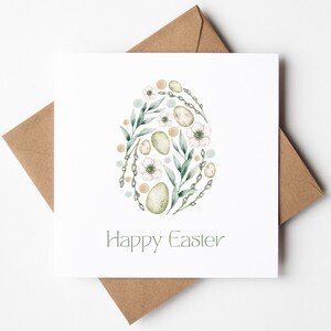 Joyeuses Pâques carte oeuf vert sauge, oeuf de Pâques, carte de voeux botanique aquarelle neutre, pour grand-père/grand-père, maman/papa, cartes de voeux de Pâques