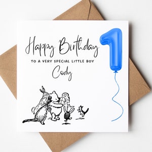 Carte personnalisée pour le 1er anniversaire de Winnie l'ourson, premier anniversaire de bébé, une carte aujourd'hui, ourson classique, carte d'anniversaire ballon, carte numéro 1