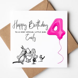 Personalised Winnie The Pooh 4th Birthday Card, Fourth Birthday, Four 4 Today, Classic Pooh Bear Card, Birthday Balloon Card, Number 4 Card