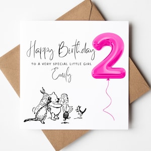 Personalised Winnie The Pooh 2nd Birthday Card, Second Birthday, Two Today, Classic Pooh Bear Card, Birthday Balloon Card, Number 2 Card
