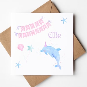 Carte d'anniversaire dauphin, sous la mer, cartes d'âge nominatives personnalisées, cartes nautiques, 1er 2e 3e 4e, 5e, fille/soeur/petite-fille/nièce