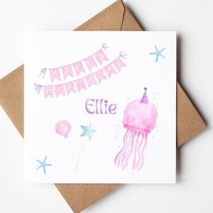 Carte d'anniversaire sous la mer, cartes d'âge avec nom personnalisé, carte océan nautique, 1er 2e 3e 4e, 5e, fille/soeur/petite-fille/nièce