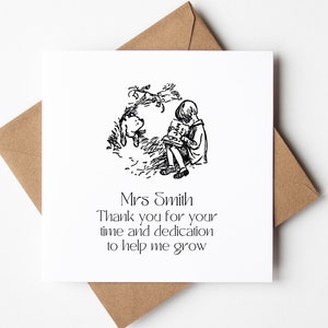 Carte personnalisée de professeur Winnie l'ourson, Merci de m'avoir aidé à grandir, cartes de professeur, ourson classique, fin d'année, carte de professeur