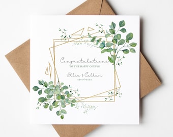 Personalised Eucalyptus Botanical Wedding Card, Wedding Day Card, To The Happy Couple, Mr & Mrs, Mr Mr, Mrs Mrs, Elegant Card, Just Married