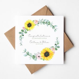 Sunflower Wedding Card Bride And Groom, Personalised Cards, Sunflower Card, Sunflower Wreath, The Happy Couple, Mr & Mrs Mrs And Mrs, Floral