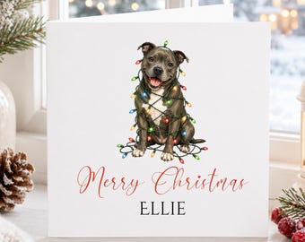 Personalised Staffy Christmas Card, Dog Lover Cards, Staffordshire Bull Terrier