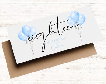Personalised 18th Birthday Money Wallet, Blue Balloons Card, 18th Birthday Card For Him, Milestone Birthday Gift Card, Son/Grandson/Nephew
