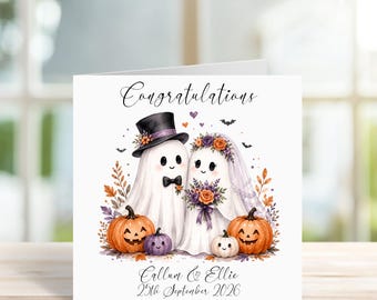 Personalised Ghost Halloween Wedding Card, Newlyweds, Just Married, Autumn Fall Weddings