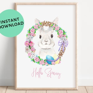 PRINTABLE Bunny Wreath Bunny Print, Hello Spring Decor, Spring Printables, Easter Wreath Decor, Easter Bunny Sign, Easter Rabbit Prints