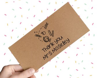 Personalised Thank You Teacher Envelope, Teacher Appreciation Gift, Gift Voucher Envelopes, Gift Card, Money, Teaching Assistant, Professor