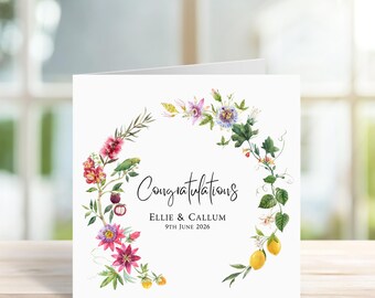 Personalised Botanical Spring Flowers Wedding Day Cards, Bride And Groom, Mr Mrs, Wildflower Wedding Card, Summer Wedding, Botanical Cards