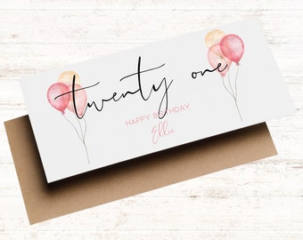 21st Birthday Money Holder For Her, Personalised 21st Money Wallet Card, Milestone Birthday Gift Card, Cash Envelope, Daughter/Granddaughter
