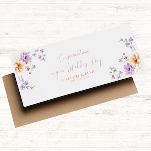 Carte-cadeau personnalisée de portefeuille d'argent de mariage d'été, carte de mariage florale bohème, carte-cadeau en espèces de mariage, carte de félicitations, juste marié