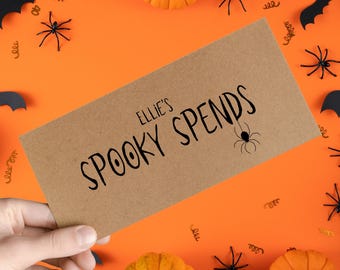 Personalised Halloween Cash Envelope, Spooky Spends, Halloween Gifts For Kids/Teenagers, Money Holder Wallet, Gift Envelope, Ticket/Voucher