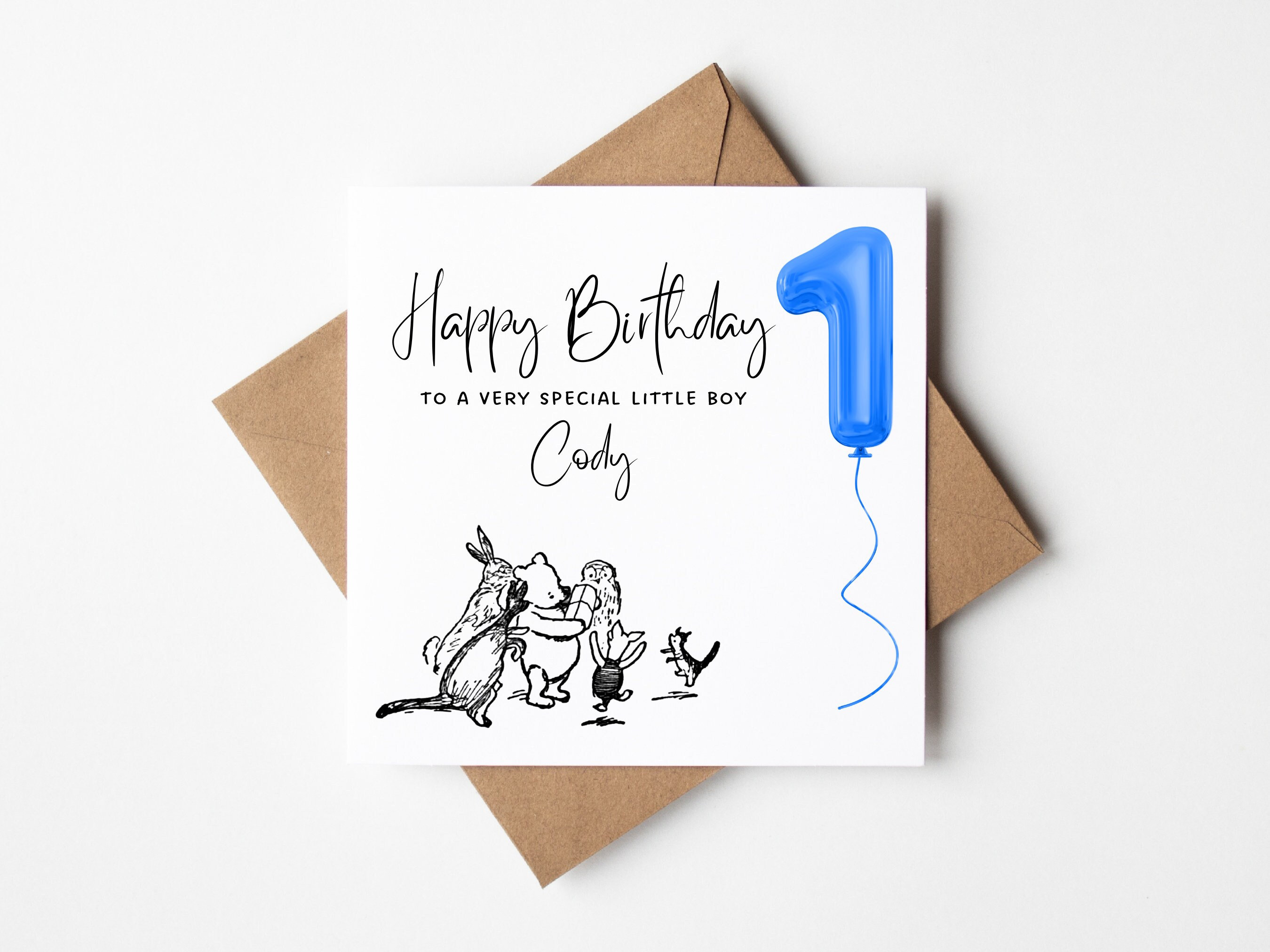 Personalised Winnie The Pooh 1st Birthday Card, Baby's First Birthday, One Today, Classic Pooh Bear, Birthday Balloon Card, Number 1 Card