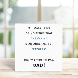 Carte de fête des pères amusante pour papa, bonne fête des pètes, carte anagramme amusante, carte de blague pour papa, cartes de fantaisie pour papa/beau-père/grand-père, figure paternelle