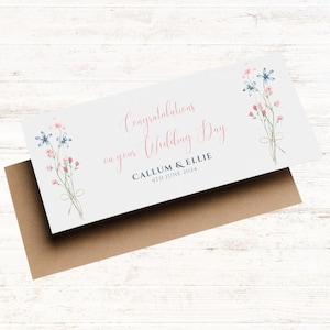 Wildflowers Bouquet Wedding Money Wallet Gift Card, Boho Wedding Card, Floral Gift Card, Wedding Present, Congratulations Card, Just Married