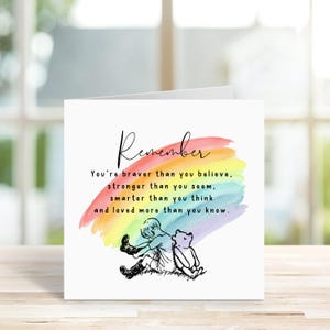 Carte Winnie l'ourson, plus courageux que vous ne le pensez, plus fort, plus intelligent, aimé, ourson classique, vous avez ça, citation motivante, inspirante