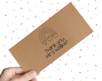 Personalised Thank You Teacher Gift Envelope, Rainbow Teacher Appreciation, Gift Voucher Envelopes, Gift Card, Money, Teaching Assistant