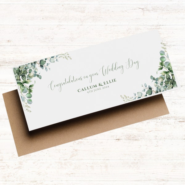 Personalised Eucalyptus Wedding Money Wallet Gift Card, Elegant Botanical Card, Wedding Present, Congratulations Card, Just Married Gifts