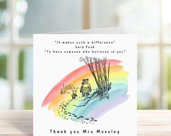 Personalised Winnie The Pooh Thank You Teacher Card, School Leavers, End Of Term, Teaching Assistant, Classic Pooh Bear, Inspirational Quote