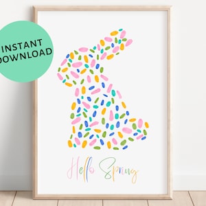 PRINTABLE Watercolour Bunny Print, Colourful Spring Decor, Spring Printables, Easter Bunny, Easter Rabbit Prints, Bright Spring Wall Art