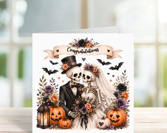 Congratulations Card For Weddings Anniversaries, Skeleton Couple, Halloween Themed Gifts, Congrats Happy Couple