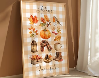 Hello Autumn Wall Print, Fall Favourites, Pumpkin, Robin, Autumn Leaves, Cosy Autumnal Home Decor