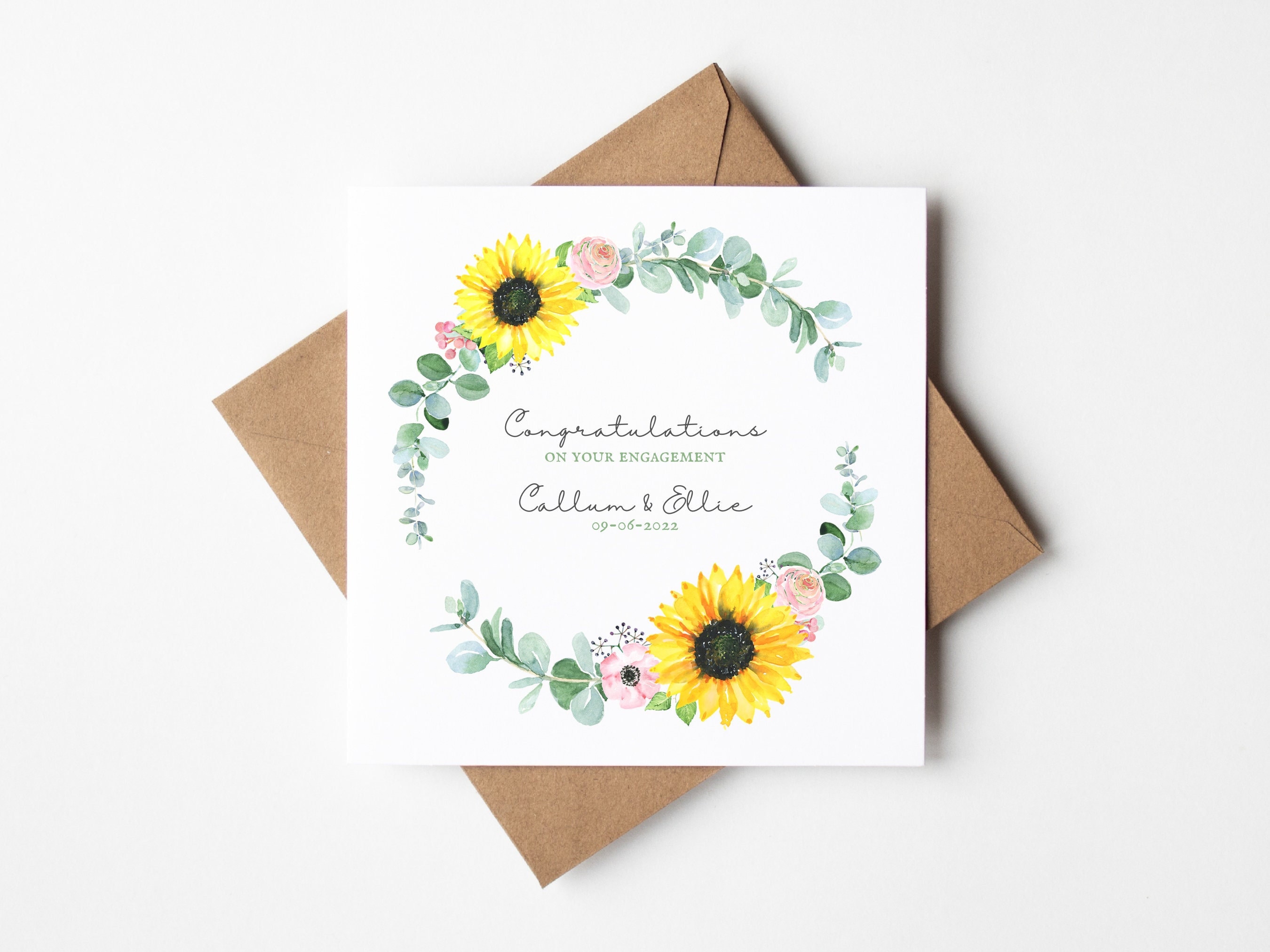 Sunflower Engagement Card Personalised Engagement Cards - Etsy