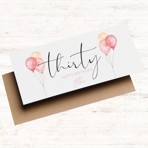 Porte-monnaie personnalisé pour 30e anniversaire pour elle, carte de portefeuille pour 30e anniversaire, carte-cadeau d'anniversaire important, enveloppe pour billets, fille/petite-fille