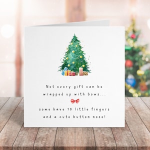 Faire-part de Noël pour bébé, carte de révélation de grossesse bébé surprise, poème de Noël, cartes baby shower, carte de sapin de Noël, cartes de famille
