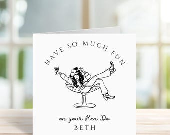 Personalised Happy Hen Do Card, Custom Name, Bachelorette Party Cards