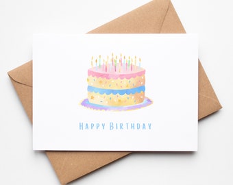 Happy Birthday Card, Birthday Cake Card, Rainbow Cake, Cards For Her, Friend Birthday Card, Birthday Card For Her, Greeting Cards For Her