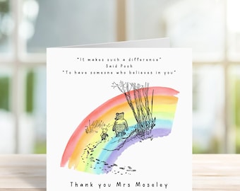 Printable Editable Winnie The Pooh Thank You Teacher Card, School Leaver, Teaching Assistant, Classic Pooh, Canva Template, Digital Download