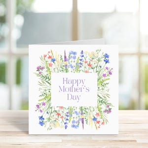 Carte fleur heureuse fête des mères, cartes pour maman, carte dimanche des mères botaniques, carte avec amour maman, fleurs de printemps lumineuses, carte de fleurs sauvages