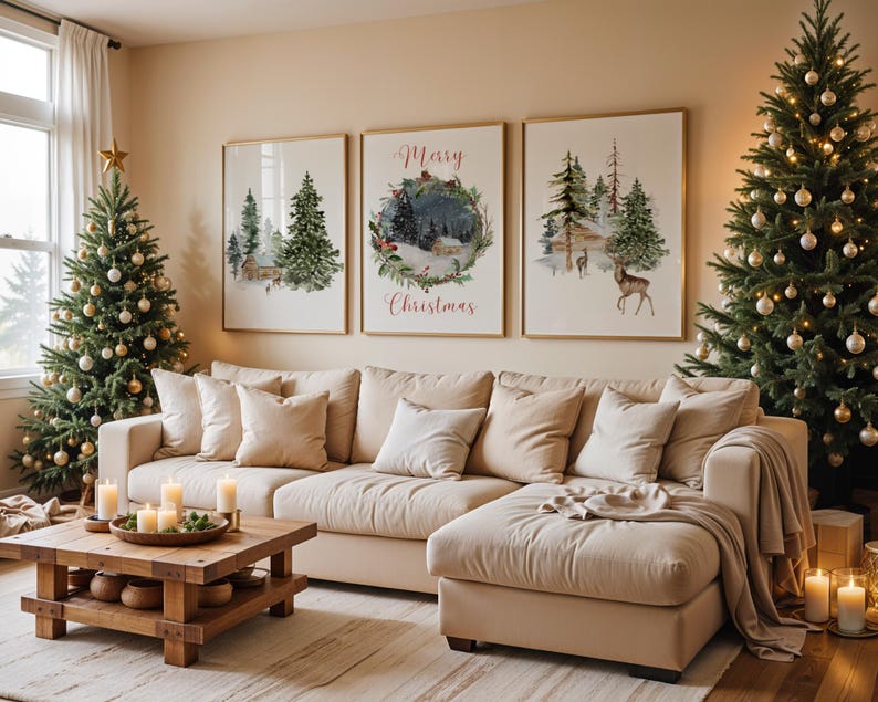 Winter Forest Christmas Prints, Set Of 3, Winter Wonderland, Merry Christmas, Happy Holidays, Deer Prints, Holiday Decor, Christmas Wall Art image 1