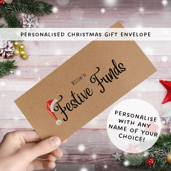 Personalised Festive Funds Christmas Cash Envelope, Christmas Money Gifting, Gift Vouchers, Gift Card, Gifting Tickets, Kids Xmas Cash Gifts