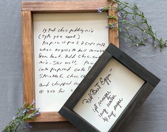 Framed handwriting sign, copy of actual handwriting, handwritten keepsake, handwritten recipe, wedding gift, memorial gift, Christmas gift