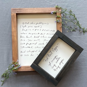 Framed handwriting sign, copy of actual handwriting, handwritten keepsake, handwritten recipe, wedding gift, memorial gift, Christmas gift