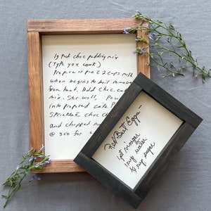Letrero escrito a mano enmarcado, copia de la escritura real, recuerdo escrito a mano, receta escrita a mano, regalo de bodas, regalo conmemorativo, regalo de Navidad