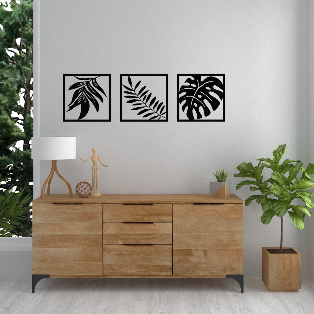 Botanical Wall Art Set of 3 Tropical Plant Decor Wood - Etsy