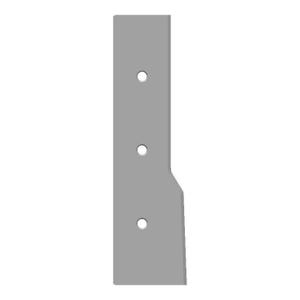 May include: A gray metal plate with three holes drilled into it. The plate has a slightly curved edge on the right side.