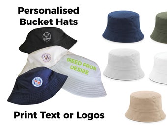 Personalised Printed Bucket Hat Custom Text or Logo Bucket Hat, Summer Festivals Stag Hen Parties Vacation Beach Bucket Hat Cricket