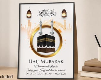 Personalised Hajj Mubarak Print Plaque Islamic Gift Print and Digital Option