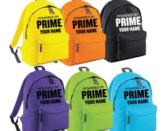 Powered by Prime School Backpack PERSONALISED Rucksack College Camping Xmas