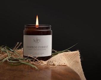 Bamboo Forest Soy Wax Candle | Amber Jar Gold Lid | Bamboo, Sandalwood and Lychee Scent
