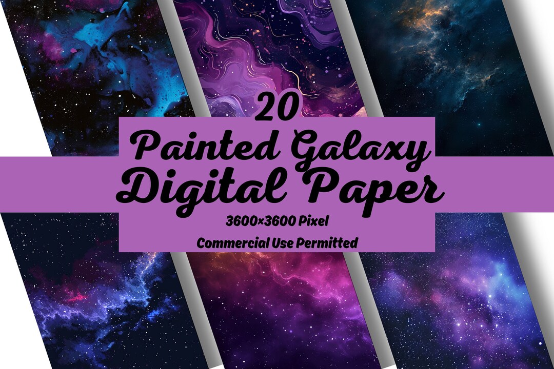 Painted Galaxy Digital Paper, Seamless Watercolor Starry Night ...